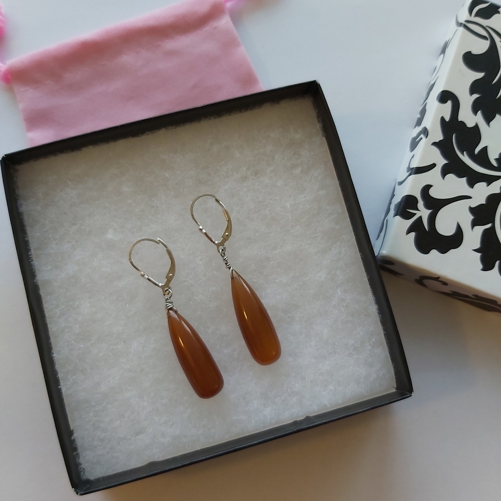Caramel Chalcedony Gems 925 SS Earrings